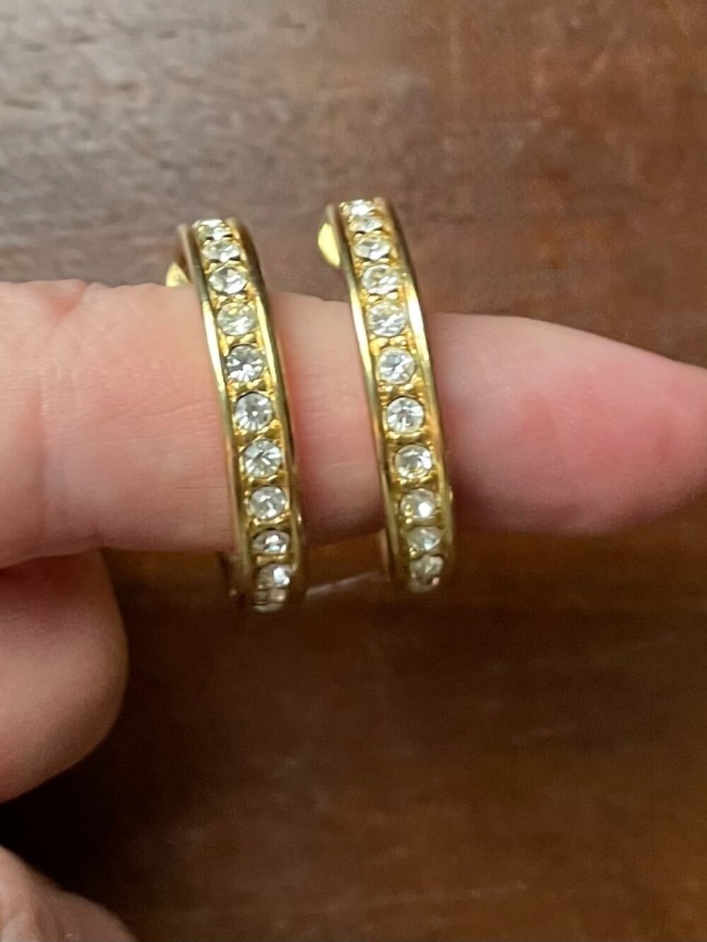 Monet Gold Tone Rhinestone Hoop Earrings Signed Pierced Vintage